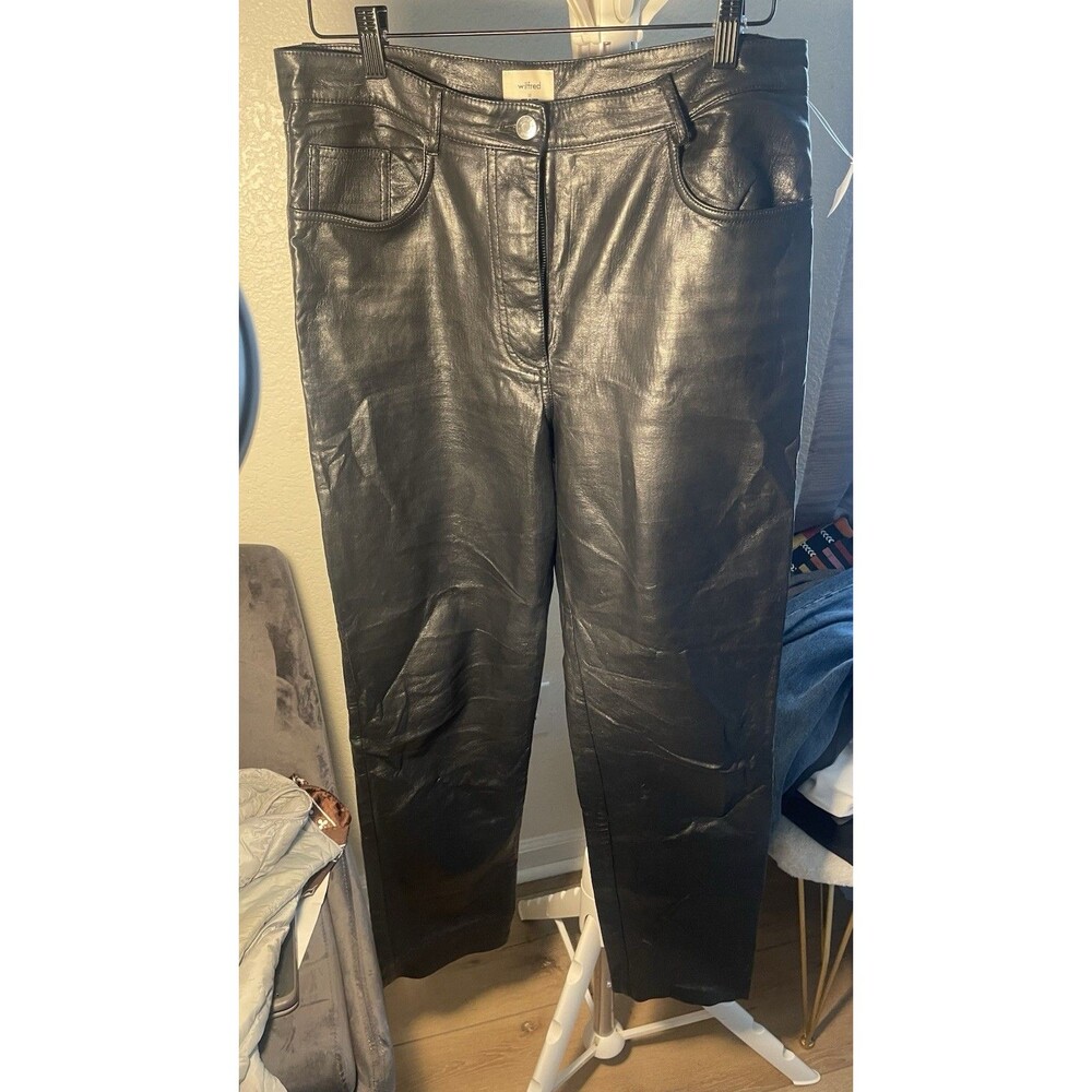 Aritzia Wilfred Faux Leather Straight Leg Pants Women's Size 10 Color Black